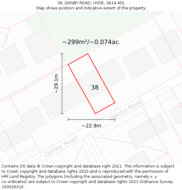 38, DANBY ROAD, HYDE, SK14 4DL: Plot and title map