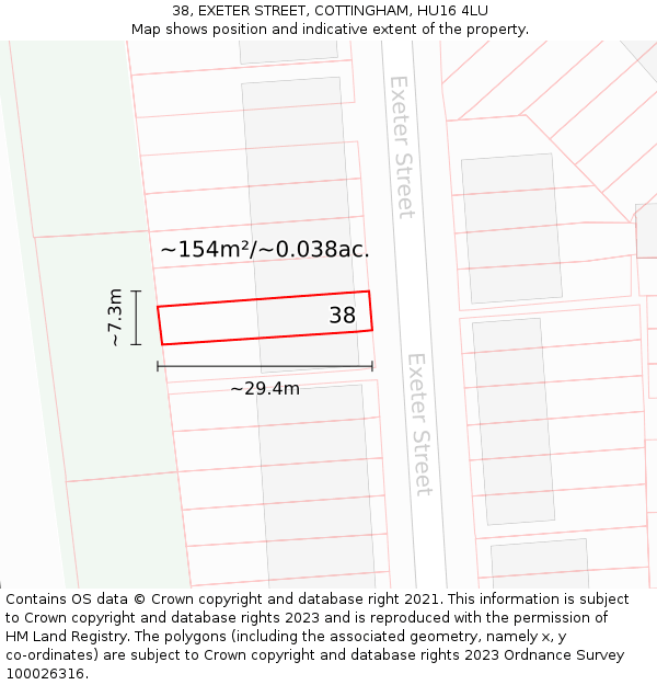 38, EXETER STREET, COTTINGHAM, HU16 4LU: Plot and title map