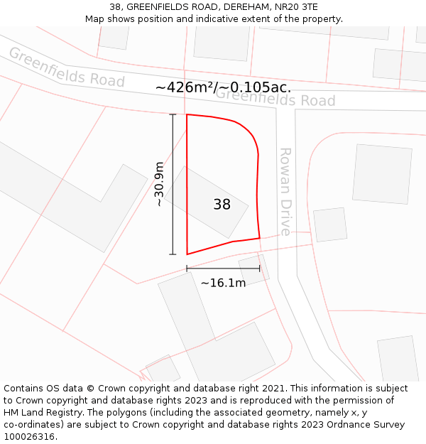 38, GREENFIELDS ROAD, DEREHAM, NR20 3TE: Plot and title map