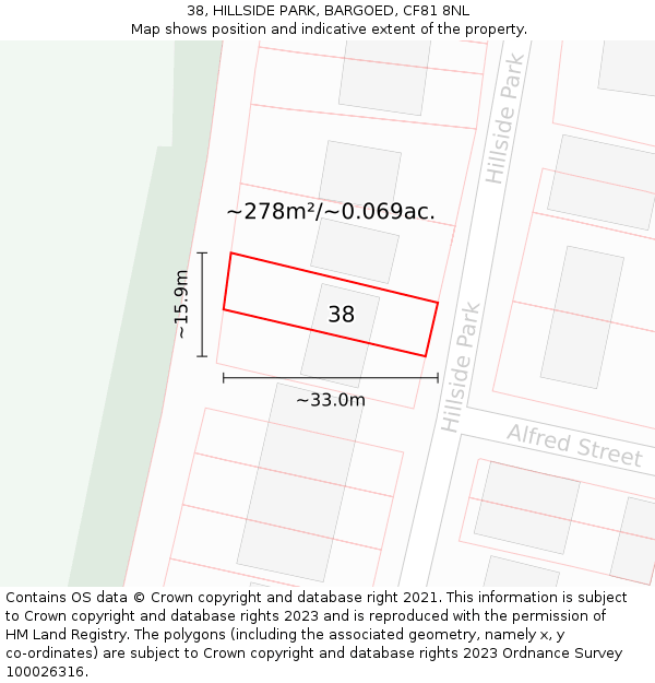 38, HILLSIDE PARK, BARGOED, CF81 8NL: Plot and title map
