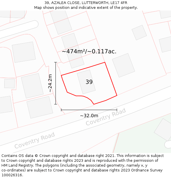 39, AZALEA CLOSE, LUTTERWORTH, LE17 4FR: Plot and title map