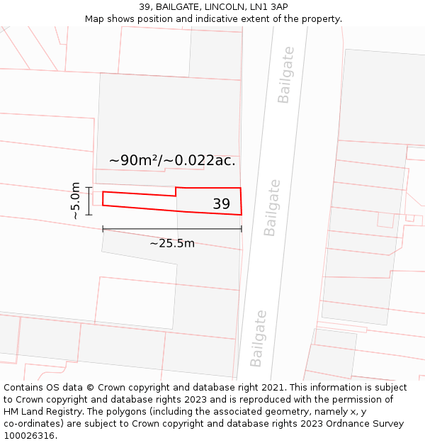 39, BAILGATE, LINCOLN, LN1 3AP: Plot and title map