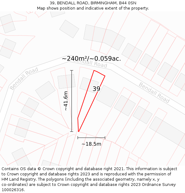39, BENDALL ROAD, BIRMINGHAM, B44 0SN: Plot and title map
