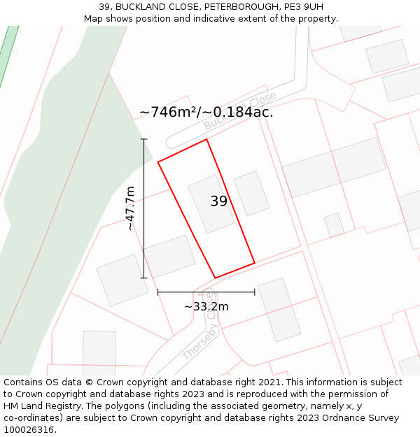 39, BUCKLAND CLOSE, PETERBOROUGH, PE3 9UH: Plot and title map
