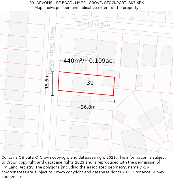 39, DEVONSHIRE ROAD, HAZEL GROVE, STOCKPORT, SK7 6BX: Plot and title map