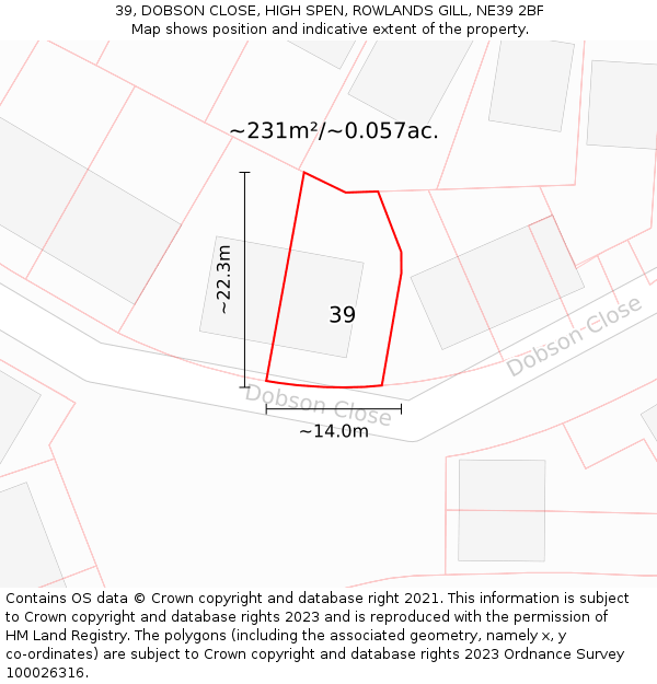 39, DOBSON CLOSE, HIGH SPEN, ROWLANDS GILL, NE39 2BF: Plot and title map