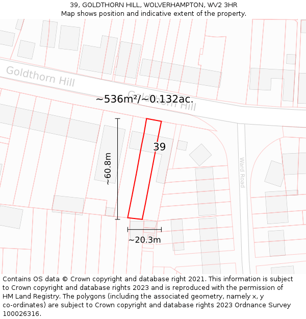 39, GOLDTHORN HILL, WOLVERHAMPTON, WV2 3HR: Plot and title map