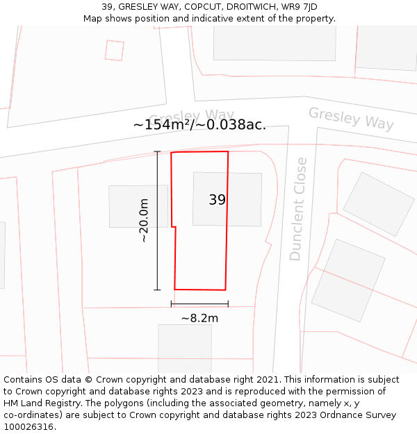 39, GRESLEY WAY, COPCUT, DROITWICH, WR9 7JD: Plot and title map