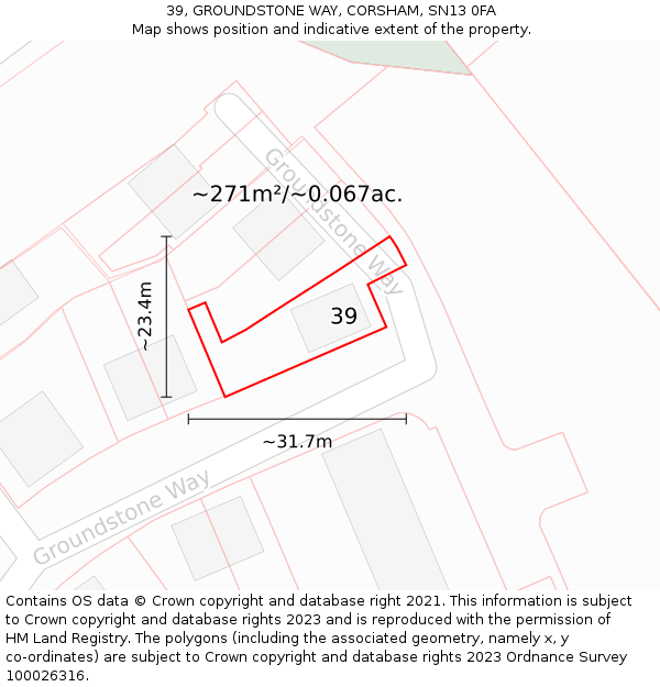 39, GROUNDSTONE WAY, CORSHAM, SN13 0FA: Plot and title map