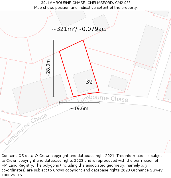 39, LAMBOURNE CHASE, CHELMSFORD, CM2 9FF: Plot and title map