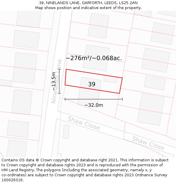 39, NINELANDS LANE, GARFORTH, LEEDS, LS25 2AN: Plot and title map