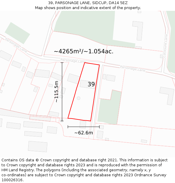39, PARSONAGE LANE, SIDCUP, DA14 5EZ: Plot and title map