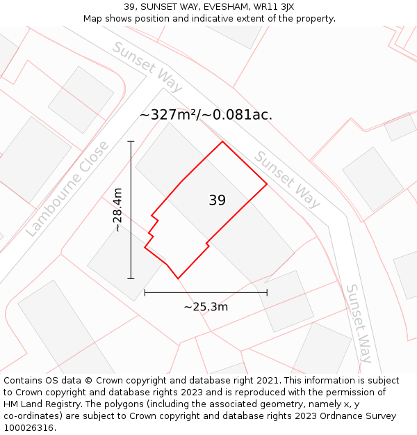 39, SUNSET WAY, EVESHAM, WR11 3JX: Plot and title map