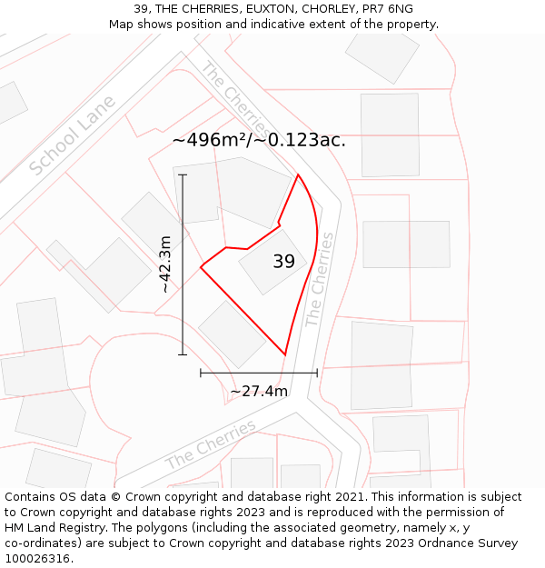 39, THE CHERRIES, EUXTON, CHORLEY, PR7 6NG: Plot and title map