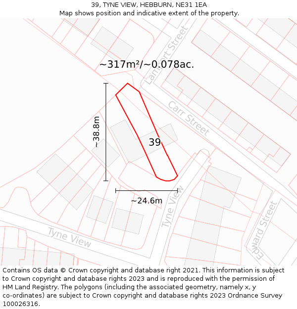 39, TYNE VIEW, HEBBURN, NE31 1EA: Plot and title map
