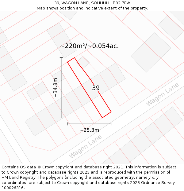39, WAGON LANE, SOLIHULL, B92 7PW: Plot and title map
