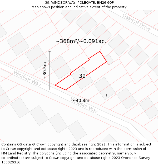 39, WINDSOR WAY, POLEGATE, BN26 6QF: Plot and title map