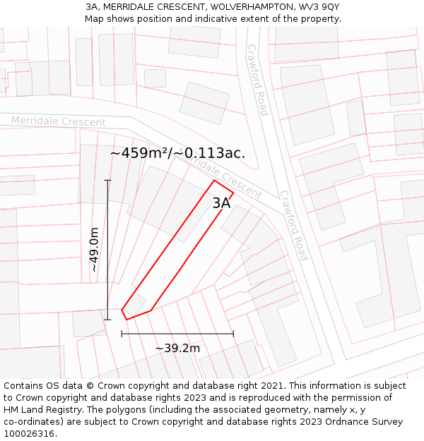 3A, MERRIDALE CRESCENT, WOLVERHAMPTON, WV3 9QY: Plot and title map