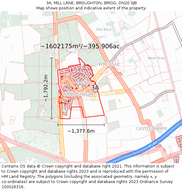 3A, MILL LANE, BROUGHTON, BRIGG, DN20 0JB: Plot and title map