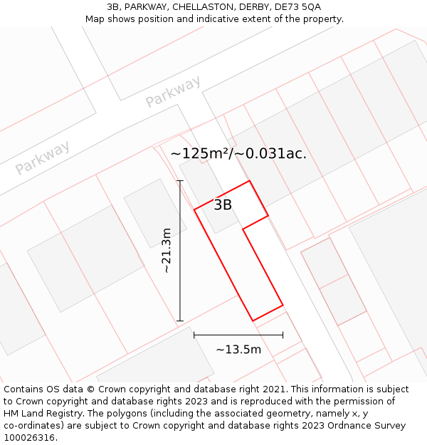 3B, PARKWAY, CHELLASTON, DERBY, DE73 5QA: Plot and title map