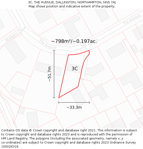 3C, THE AVENUE, DALLINGTON, NORTHAMPTON, NN5 7AJ: Plot and title map