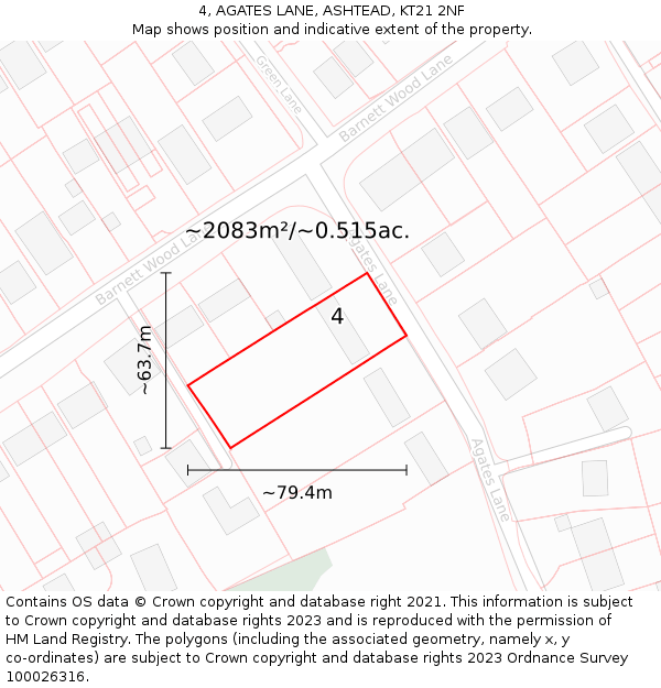 4, AGATES LANE, ASHTEAD, KT21 2NF: Plot and title map