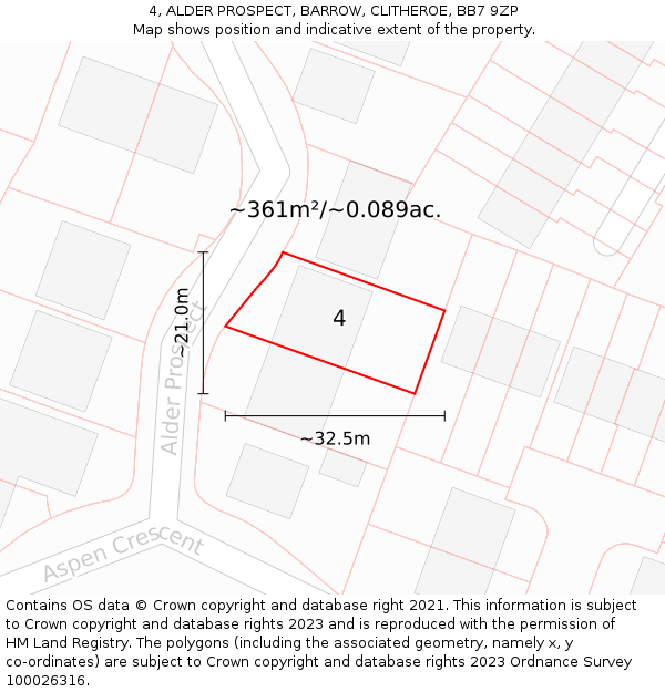 4, ALDER PROSPECT, BARROW, CLITHEROE, BB7 9ZP: Plot and title map