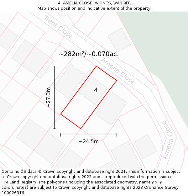 4, AMELIA CLOSE, WIDNES, WA8 9FR: Plot and title map