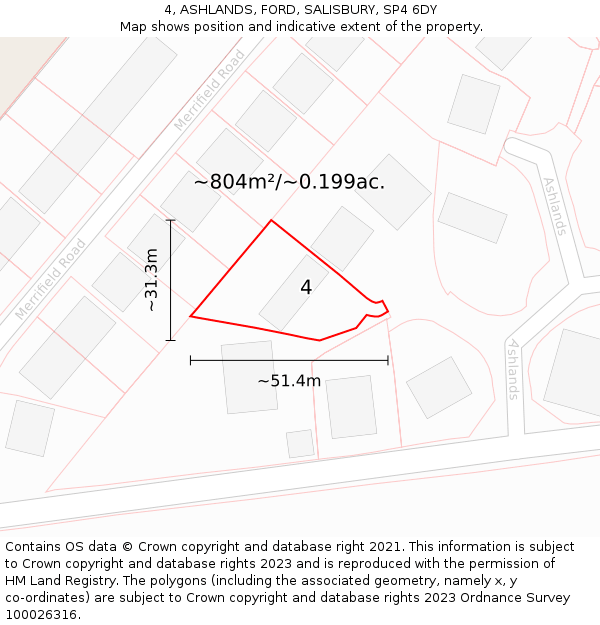 4, ASHLANDS, FORD, SALISBURY, SP4 6DY: Plot and title map