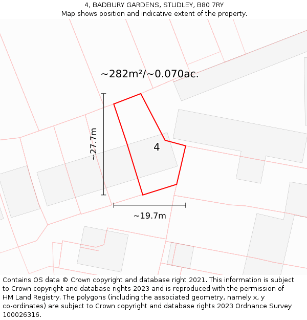 4, BADBURY GARDENS, STUDLEY, B80 7RY: Plot and title map