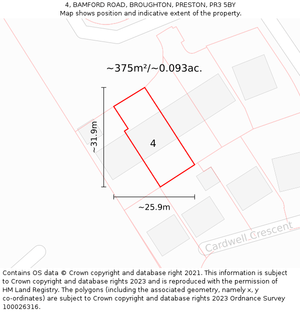 4, BAMFORD ROAD, BROUGHTON, PRESTON, PR3 5BY: Plot and title map