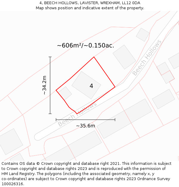 4, BEECH HOLLOWS, LAVISTER, WREXHAM, LL12 0DA: Plot and title map