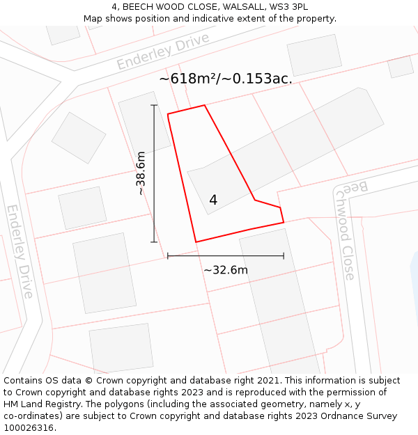 4, BEECH WOOD CLOSE, WALSALL, WS3 3PL: Plot and title map