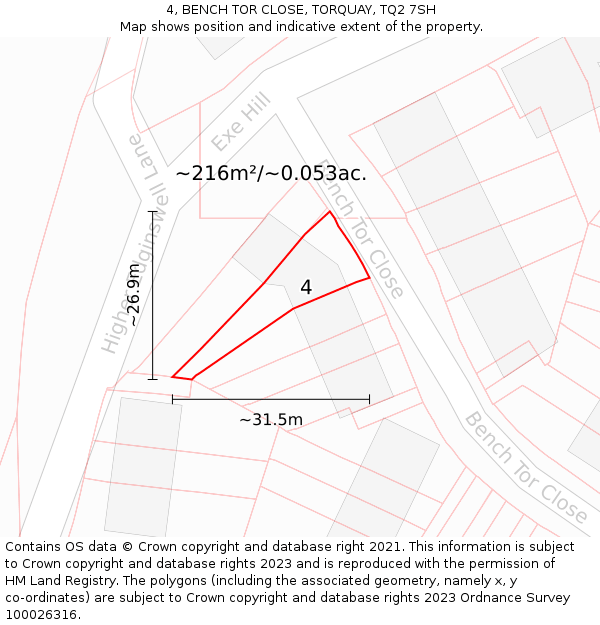 4, BENCH TOR CLOSE, TORQUAY, TQ2 7SH: Plot and title map
