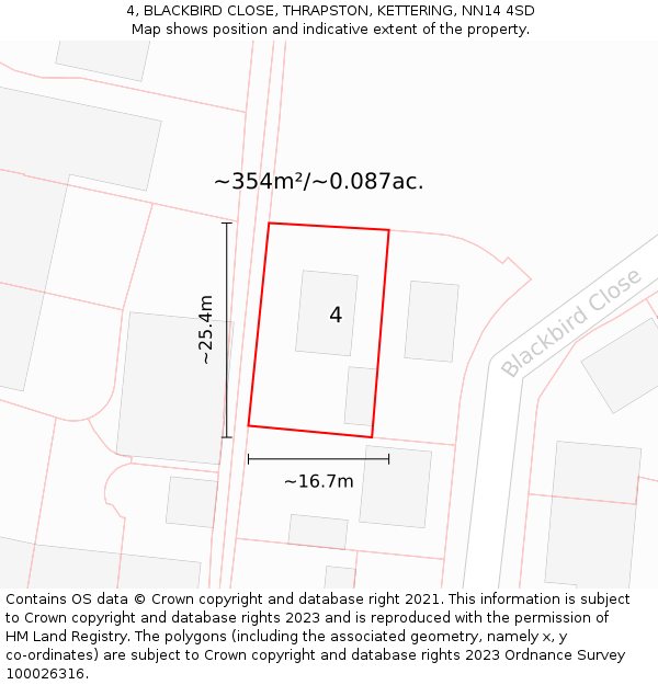 4, BLACKBIRD CLOSE, THRAPSTON, KETTERING, NN14 4SD: Plot and title map