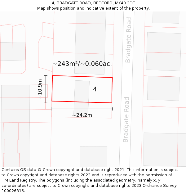 4, BRADGATE ROAD, BEDFORD, MK40 3DE: Plot and title map