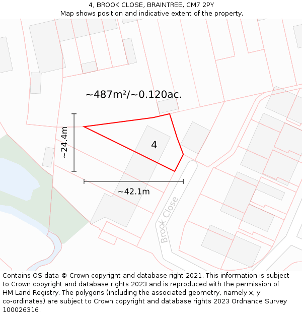 4, BROOK CLOSE, BRAINTREE, CM7 2PY: Plot and title map