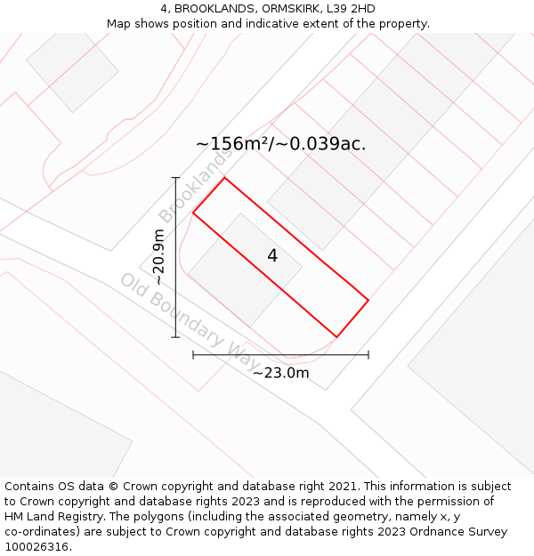4, BROOKLANDS, ORMSKIRK, L39 2HD: Plot and title map