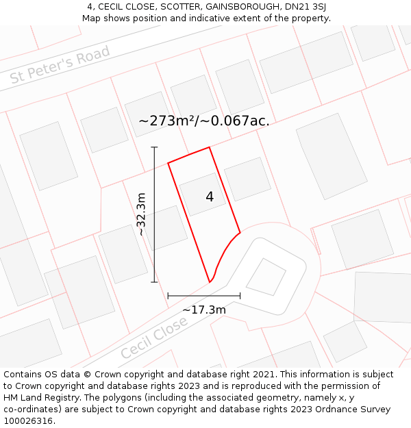 4, CECIL CLOSE, SCOTTER, GAINSBOROUGH, DN21 3SJ: Plot and title map