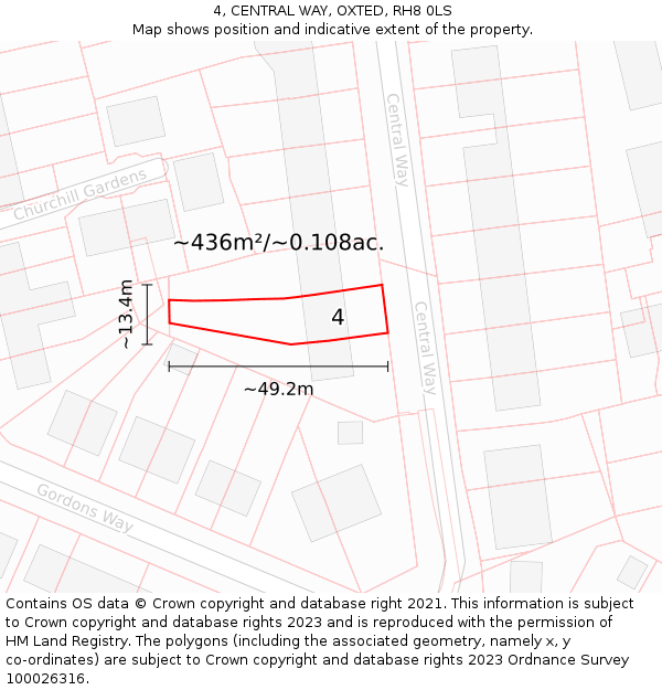 4, CENTRAL WAY, OXTED, RH8 0LS: Plot and title map