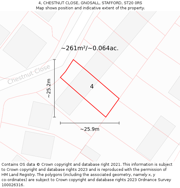 4, CHESTNUT CLOSE, GNOSALL, STAFFORD, ST20 0RS: Plot and title map