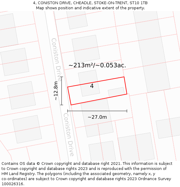 4, CONISTON DRIVE, CHEADLE, STOKE-ON-TRENT, ST10 1TB: Plot and title map