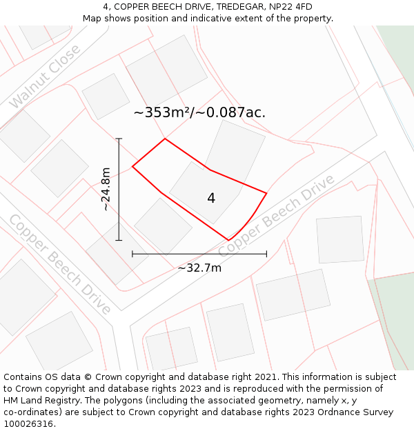 4, COPPER BEECH DRIVE, TREDEGAR, NP22 4FD: Plot and title map