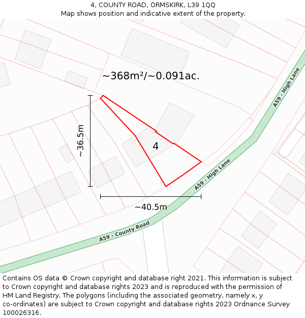 4, COUNTY ROAD, ORMSKIRK, L39 1QQ: Plot and title map