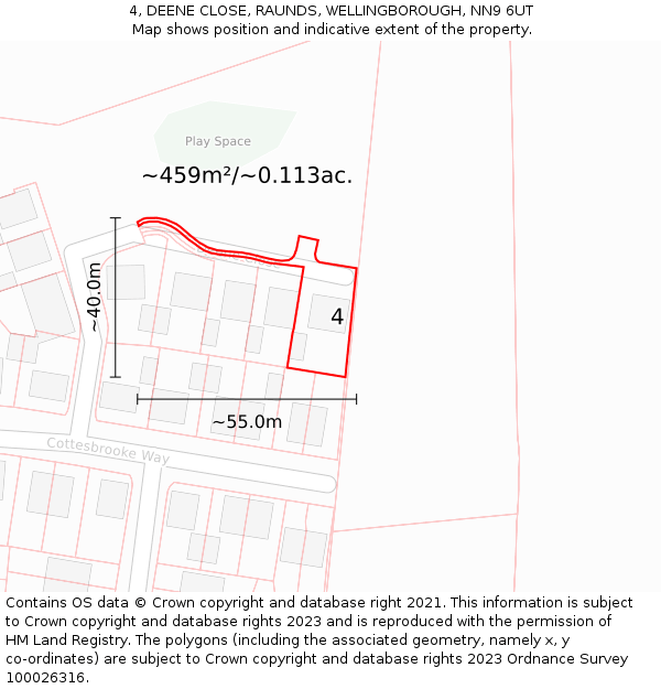 4, DEENE CLOSE, RAUNDS, WELLINGBOROUGH, NN9 6UT: Plot and title map