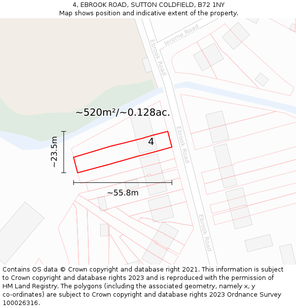 4, EBROOK ROAD, SUTTON COLDFIELD, B72 1NY: Plot and title map