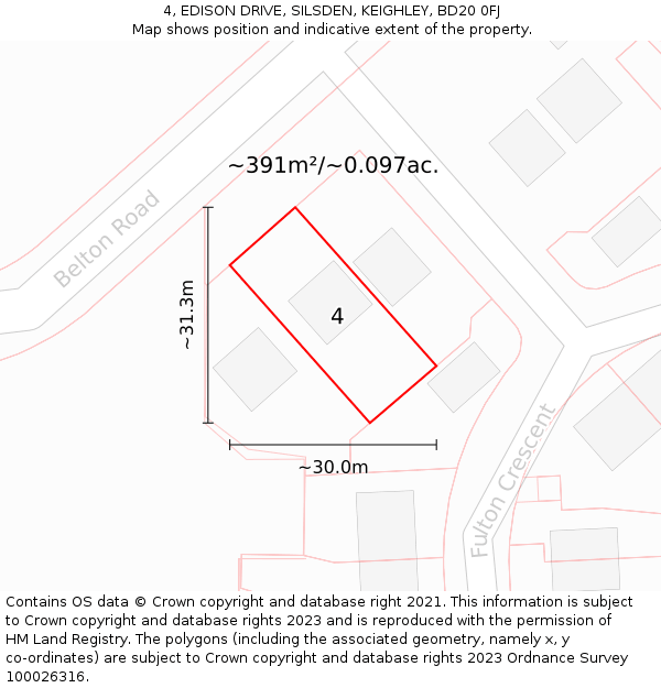 4, EDISON DRIVE, SILSDEN, KEIGHLEY, BD20 0FJ: Plot and title map
