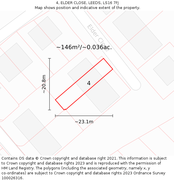 4, ELDER CLOSE, LEEDS, LS16 7FJ: Plot and title map