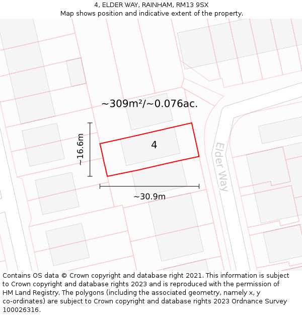 4, ELDER WAY, RAINHAM, RM13 9SX: Plot and title map