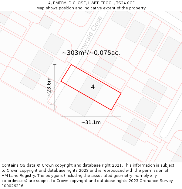 4, EMERALD CLOSE, HARTLEPOOL, TS24 0GF: Plot and title map